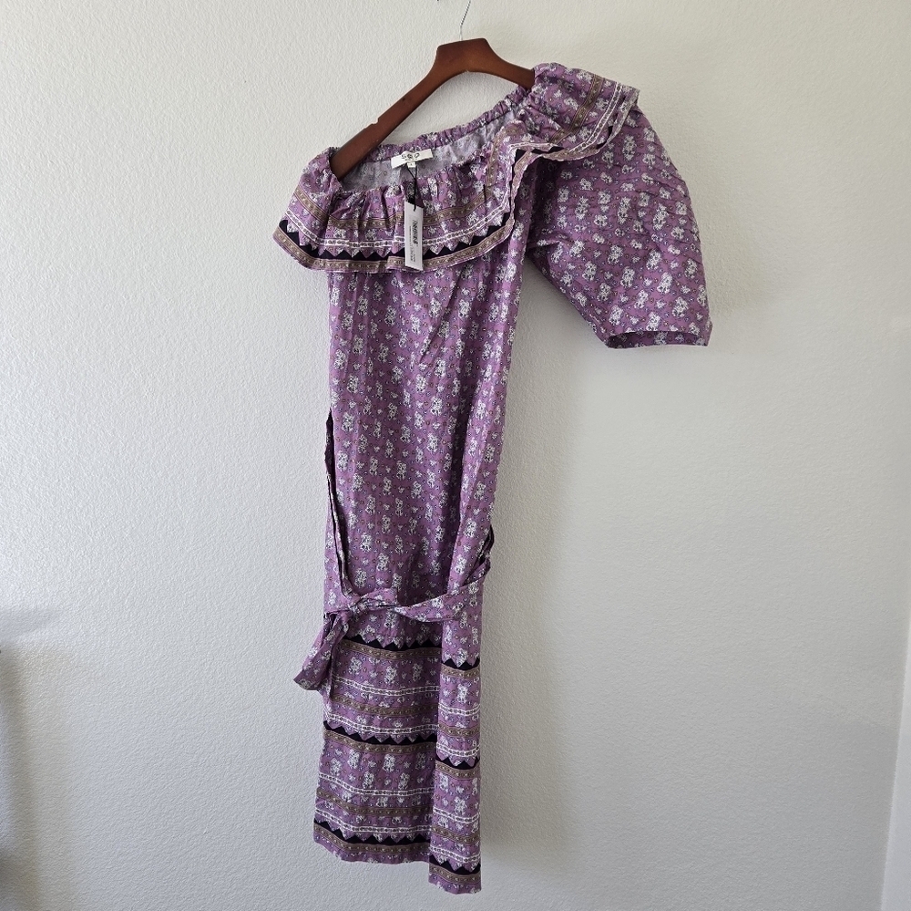NWT Sea NY Perry One‎ Shoulder Midi Dress Purple Floral Border Print Size Small - Picture 4 of 16